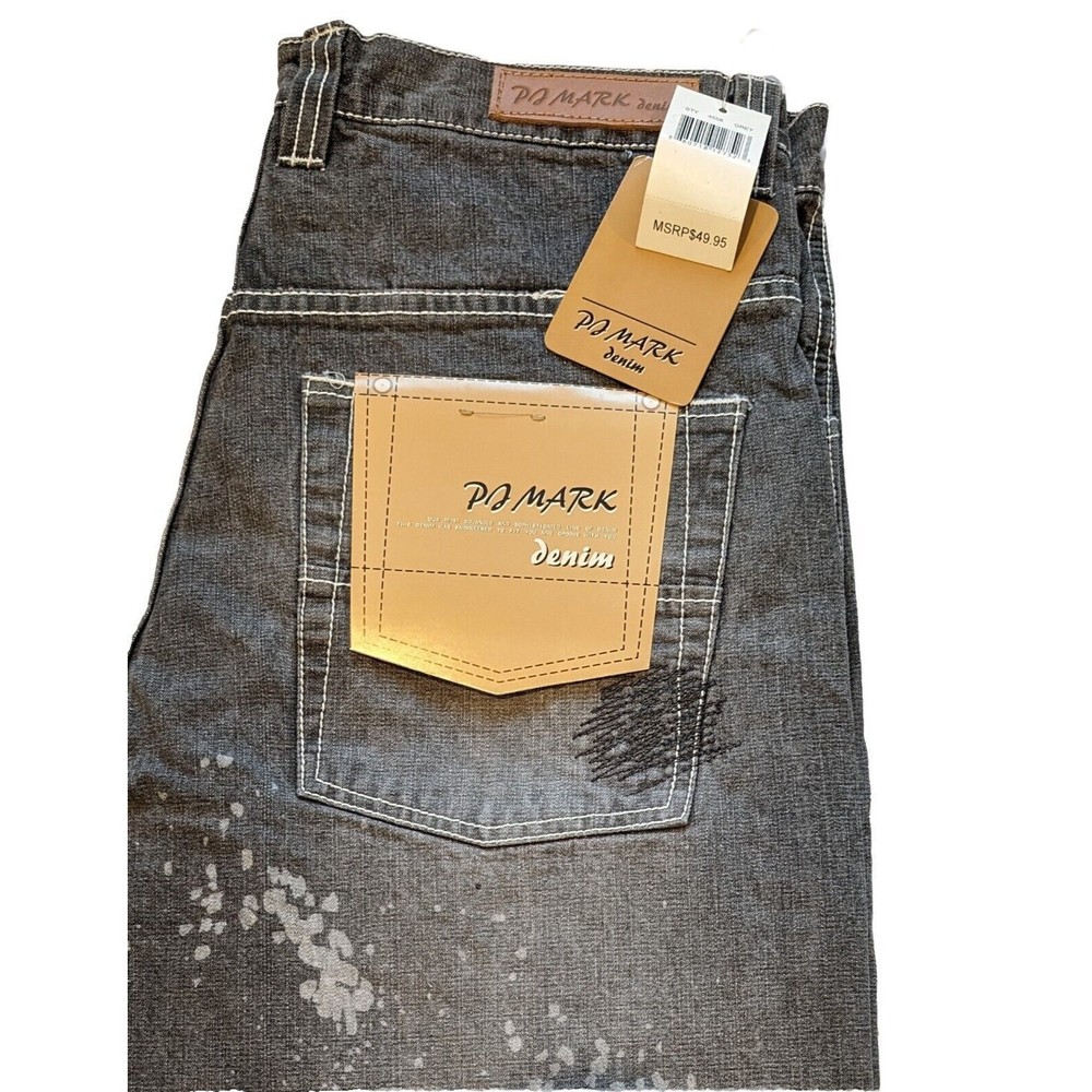 Vintage Y2K PJ MARK Men's Gray Denim Jeans 34/32 Baggy Wide Leg Cholo Skater - Picture 2 of 12